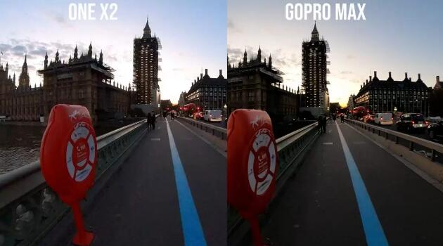 Insta360 one x2在低光下要比GoPro Max明亮一些